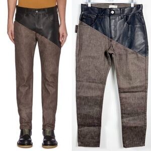 Spliced Leather Denim Two Tone Straight Leg Jeans NWT Coffee Sleek Black